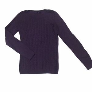 Talbots Crewneck Sweater Cable Cozy Loose Knit Navy Purple XS Slimfit